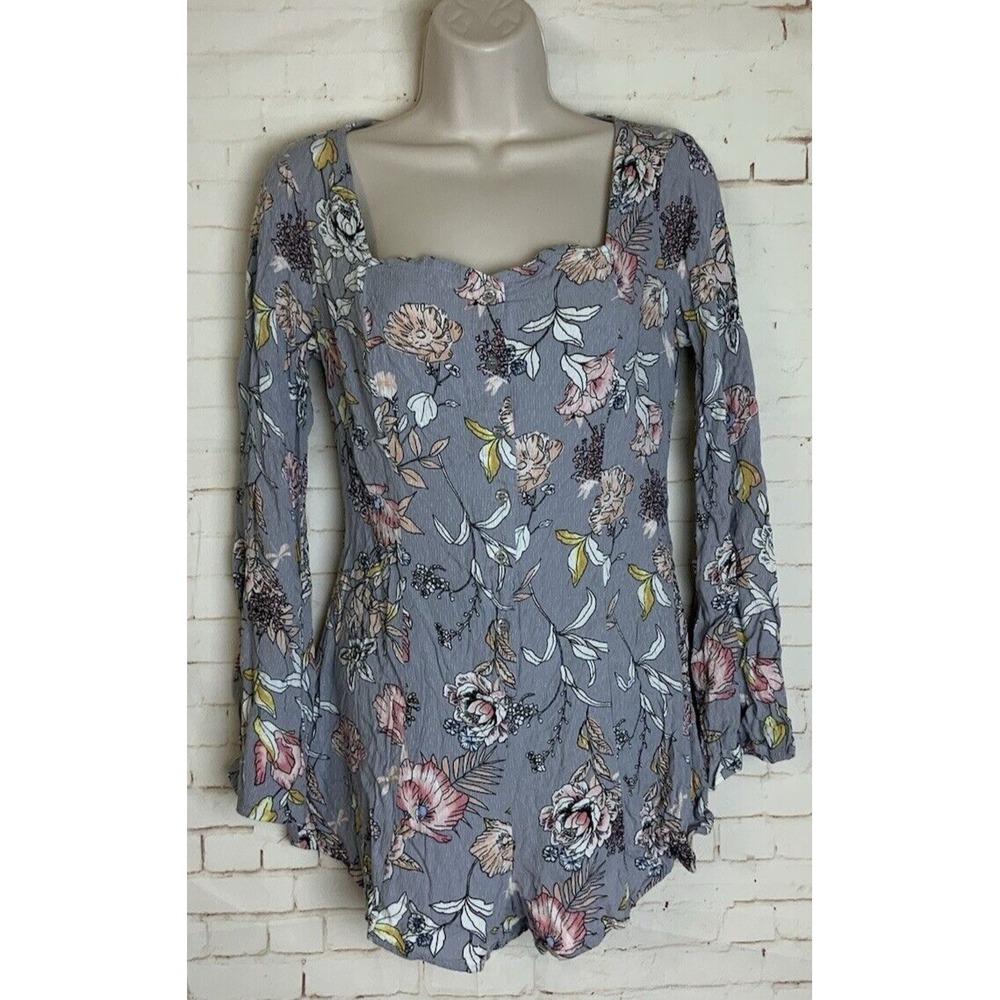 Rue21 Womens Light Purple Long‎ Sleeve Sweatheart Neck Shorts Floral Romper M